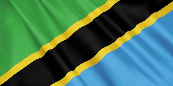 Bandera de Tanzania ondeando con el viento, formato ancho, ilustración 3D. Renderizado 3D
. - Foto, imagen