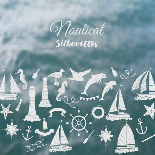 Nautical background with sailing vessels  - Vector, Image