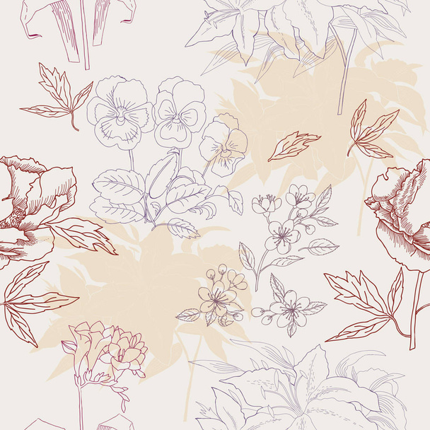  Seamless Pattern with Flowers Sketches - Vecteur, image