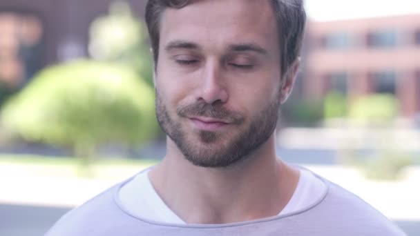 No, Handsome Man Rejecting Offer by Shaking Head - Footage, Video