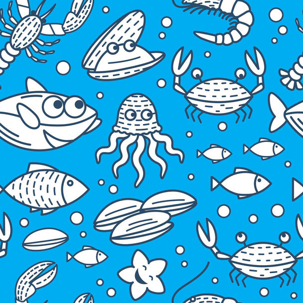 Dibujos animados Ocean Animals Vector patrón sin costura
 - Vector, imagen