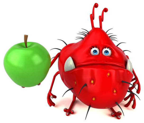 funny cartoon character with apple - 3D Illustration - 写真・画像