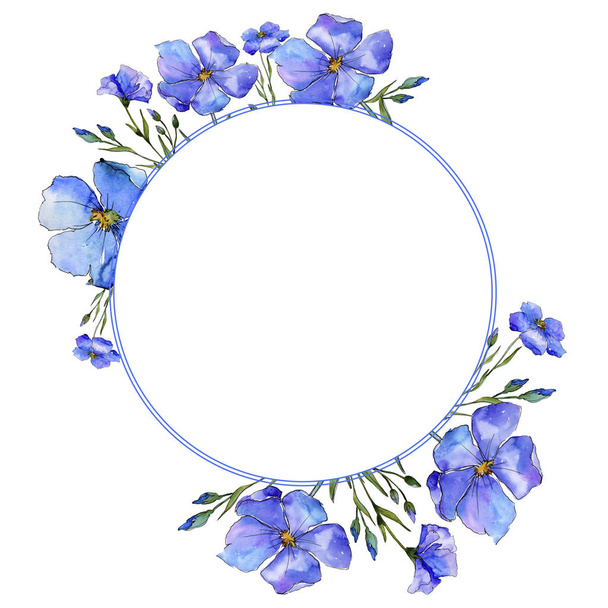 Blue flax. Floral botanical flower. Frame border ornament square. Aquarelle wildflower for background, texture, wrapper pattern, frame or border. - Foto, afbeelding