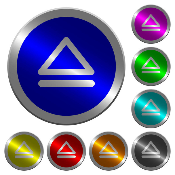 Icone di espulsione media su pulsanti rotondi luminosi in acciaio color moneta
 - Vettoriali, immagini