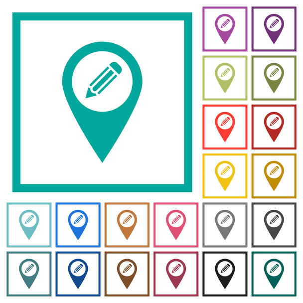 Edit GPS map location flat color icons with quadrant frames on white background - Vector, Image