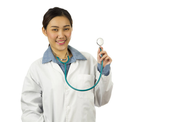 Asian young female doctor smiling at camera isolated on white background - Valokuva, kuva