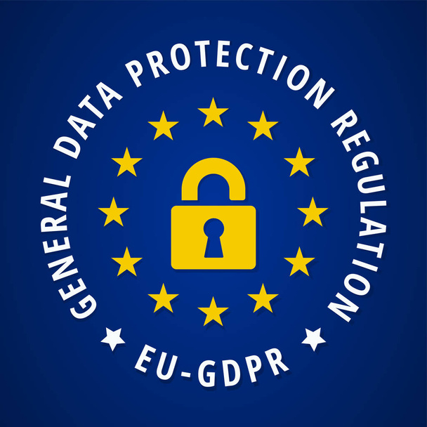 vector illustration design of EU-GDPR flat label with general data protection regulation text and padlock sign  - Vector, Image