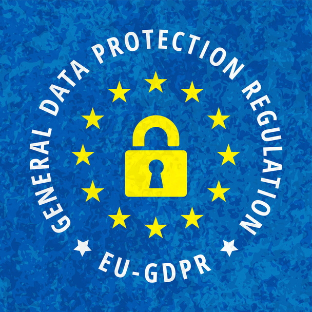 disegno illustrativo vettoriale dell'etichetta piatta EU-GDPR con testo generale del regolamento sulla protezione dei dati e cartello del lucchetto
  - Vettoriali, immagini