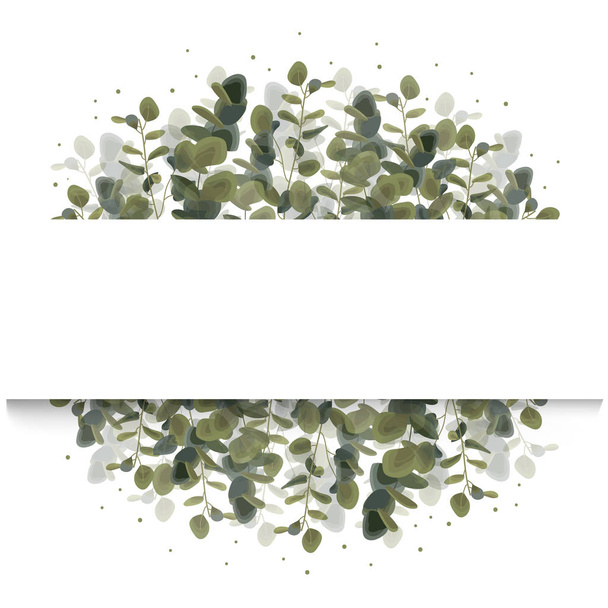 ユーカリ葉の水平型バナーと結婚式招待状。水彩風で緑ハーブ葉。植物のエレガントな装飾的なベクトル テンプレート - ベクター画像