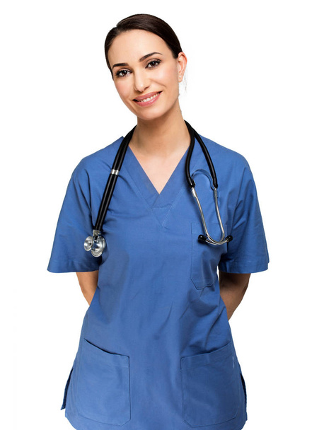 Lächeln Krankenschwester Porträt isoliert auf weißem Hintergrund   - Foto, Bild