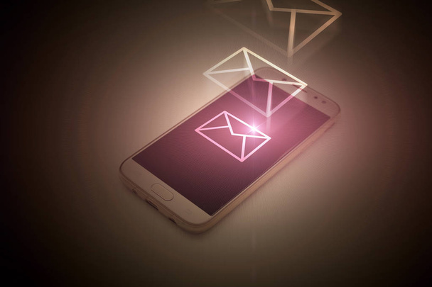 SMS-bericht op mobiele telefoon in het magische licht - Foto, afbeelding