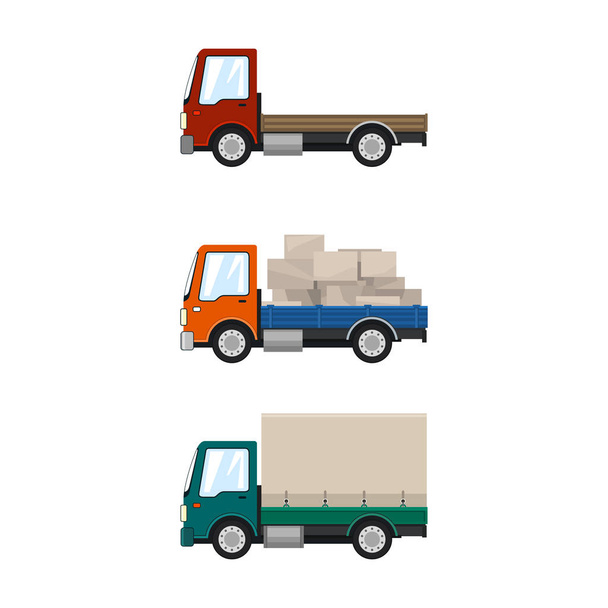 Conjunto de camiones de carga sobre un fondo blanco
 - Vector, Imagen