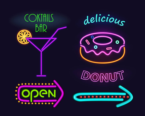Cocktails Bar and Donut Set Vector Illustration - Vektör, Görsel