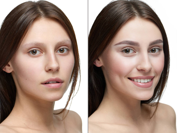 Comparison of a girl with make up and without make up. - Fotografie, Obrázek