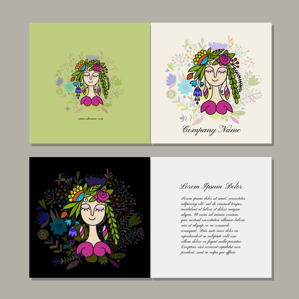Greeting card design, floral fairy - Vektori, kuva