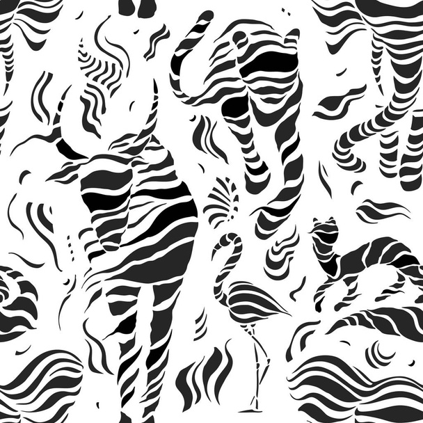 Stylized wild animals. Hand drawn seamless pattern - Vector, Image