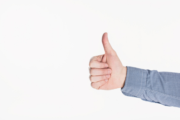 cropped shot of man showing thumb up gesture isolated n white - Photo, Image