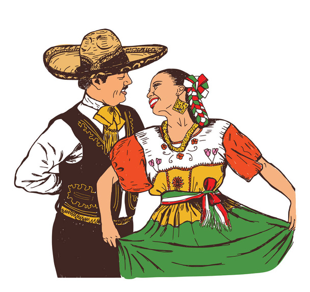 Mexicanos bailan con trajes nacionales
.  - Vector, imagen