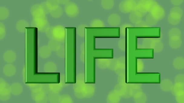 für Lebensbanner, grüne 3D-Buchstaben, Qualitätssterne auf grünem Hintergrund mit verschwommenem Bokeh-Licht, Symbol 4life - Filmmaterial, Video
