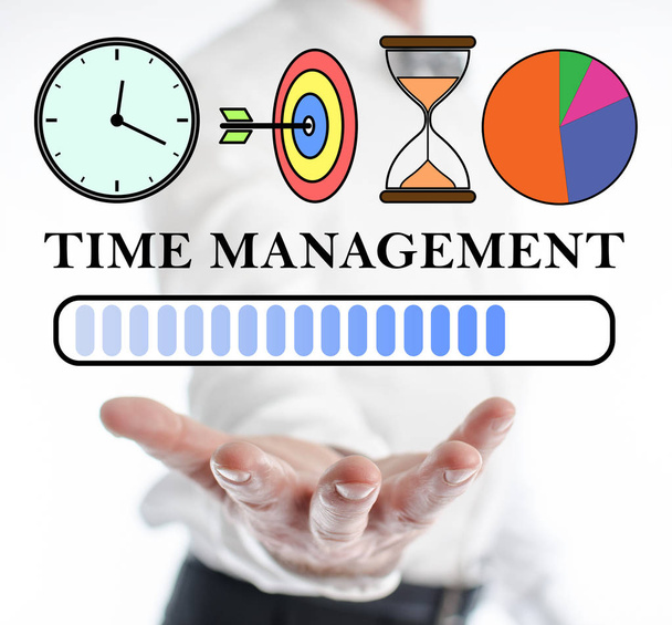Time management concept levitating above a hand of a man - Photo, Image