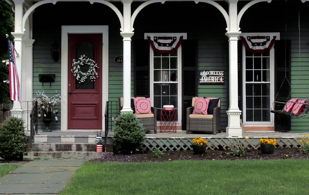 Front porch decorated for Memorial Day - Photo, Image