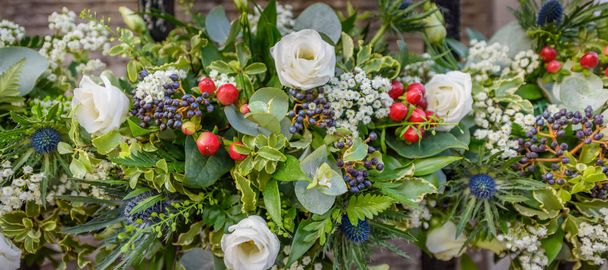 Decorative wedding flowers at a Scottish wedding venue. - Photo, Image