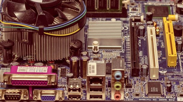 Vintage style close-up computer mother board - 写真・画像
