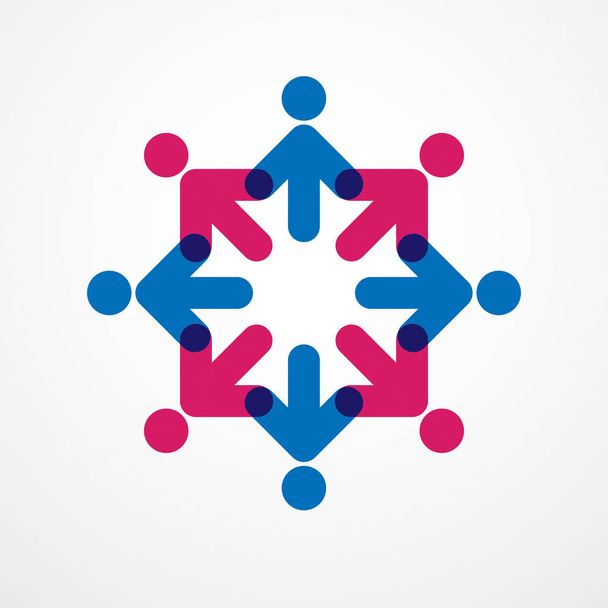 Teamwork businessman unity and cooperation concept created with simple geometric elements as a people crew. Vector icon or logo. Friendship dream team, united crew colorful design. - Vector, Imagen
