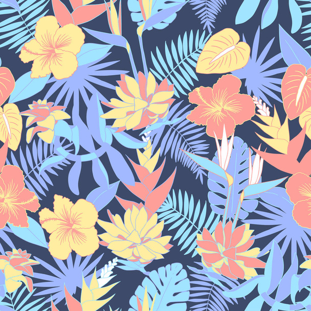 Seamless tropical jungle floral pattern with beautiful flowers - ベクター画像