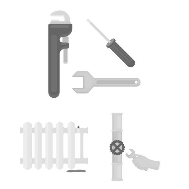 Plumbing, fitting monochrome icons in set collection for design. Equipment and tools vector symbol stock web illustration. - Wektor, obraz