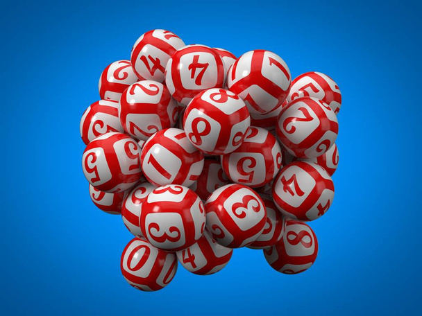 Lottokugeln stapeln sich. 3D-Illustration. - Foto, Bild