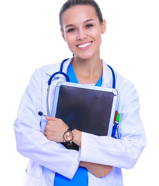Beautiful young female with tablet computer. Woman doctors - 写真・画像