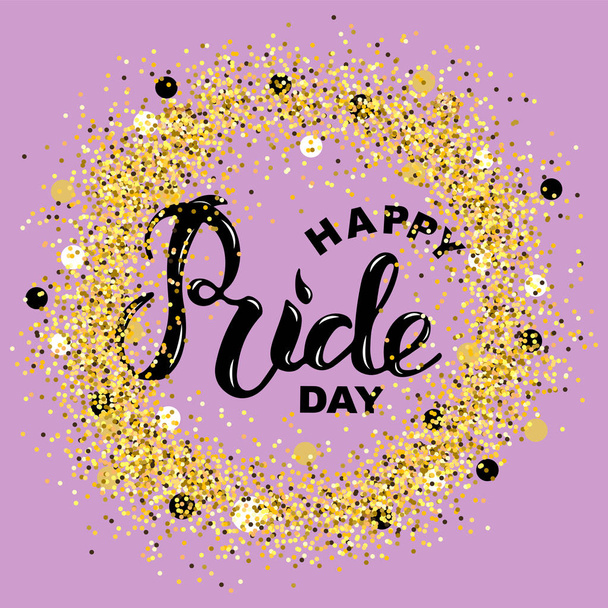 Šťastný den Pride text izolované na ultra fialové pozadí. Ručně psané písmo Pride jako logo, placka. Šablona pro lgbt komunity, Pozvánka na večírek, festival, přehlídka, blahopřání, web. - Vektor, obrázek