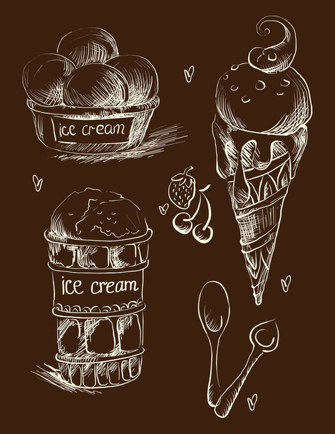 茶色の背景にアイスクリーム。スケッチ。ベクトル - ベクター画像