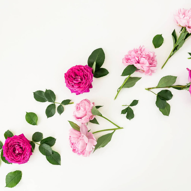 Top view of pink flowers isolated on white background - Photo, Image