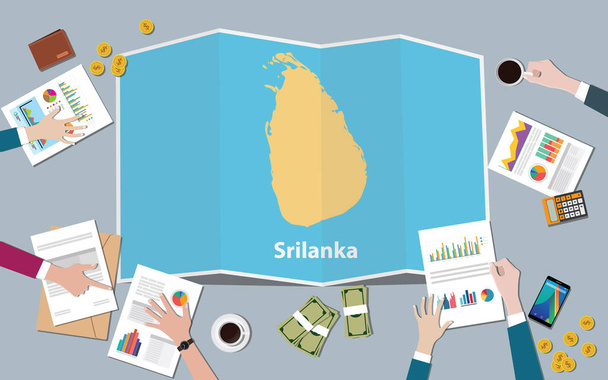 Srilanka země růst národa týmu diskutovat s skládání mapy pohled z horní vektorové ilustrace - Vektor, obrázek