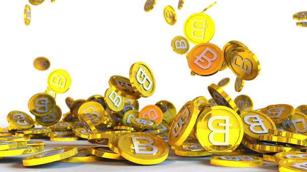 Ilustração 3D de moedas bitcoin caindo em um fundo branco
 - Foto, Imagem