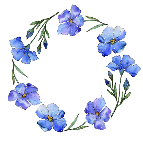 Blue flax. Floral botanical flower. Frame border ornament square. Aquarelle wildflower for background, texture, wrapper pattern, frame or border. - Fotoğraf, Görsel