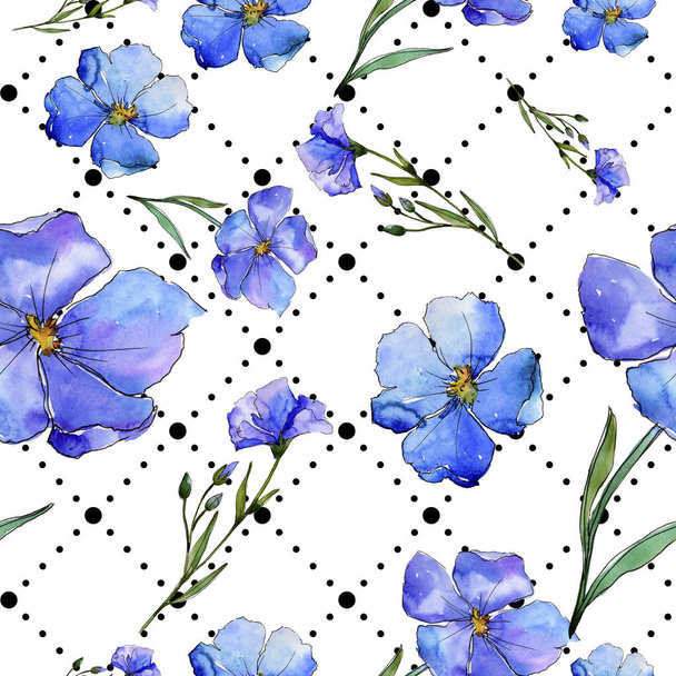 Blue flax. Floral botanical flower. Seamless background pattern. Fabric wallpaper print texture. Aquarelle wildflower for background, texture, wrapper pattern, frame or border. - Photo, image