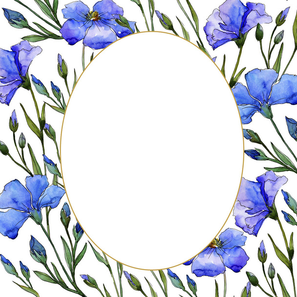 Blue flax. Floral botanical flower. Frame border ornament square. Aquarelle wildflower for background, texture, wrapper pattern, frame or border. - Foto, Imagem