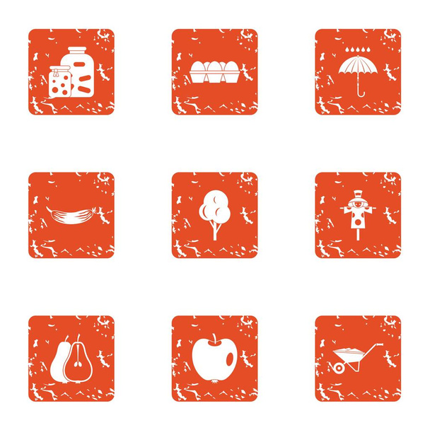 Natural environment icons set, grunge style - Vector, Imagen