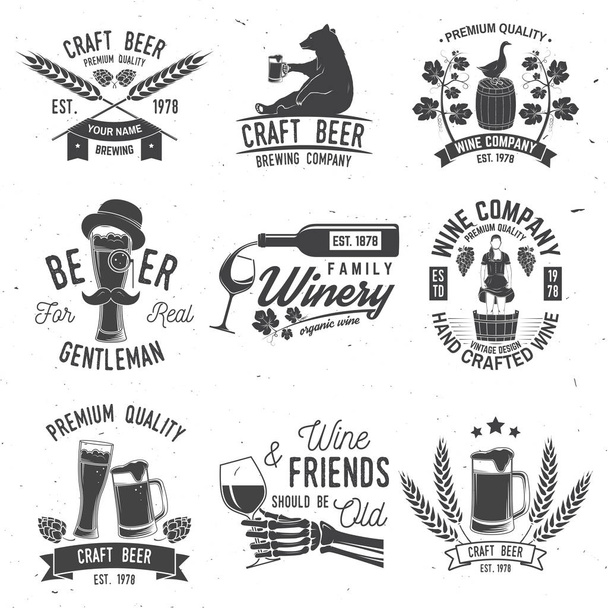 Set of Craft Beer and Winery company badge, sign or label. Vector illustration - Vetor, Imagem