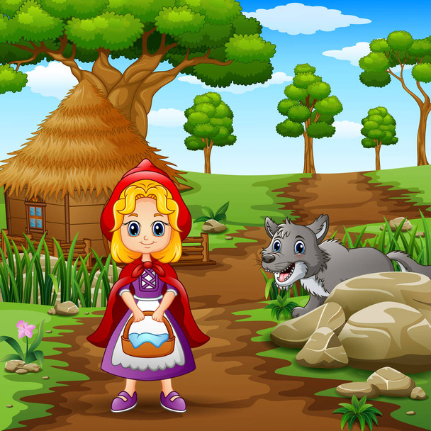 Ілюстрація маленької дівчинки червоний з капюшоном розвіданих вовків
 - Вектор, зображення