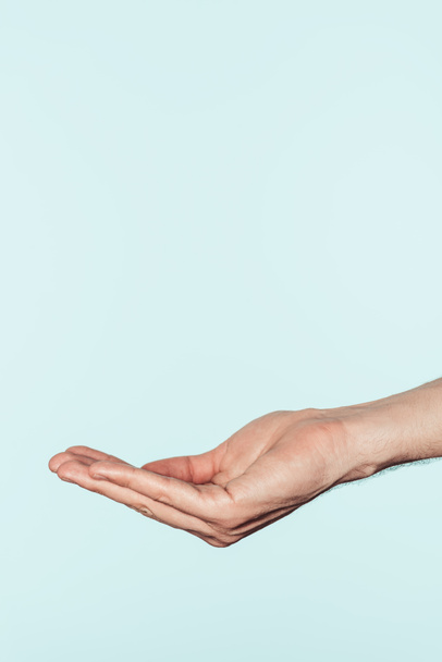 cropped shot of man gesturing by hand isolated on blue background  - Photo, image