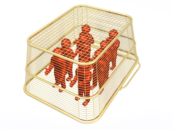 Shop basket with mans on white background, 3D illustration. - Fotografie, Obrázek