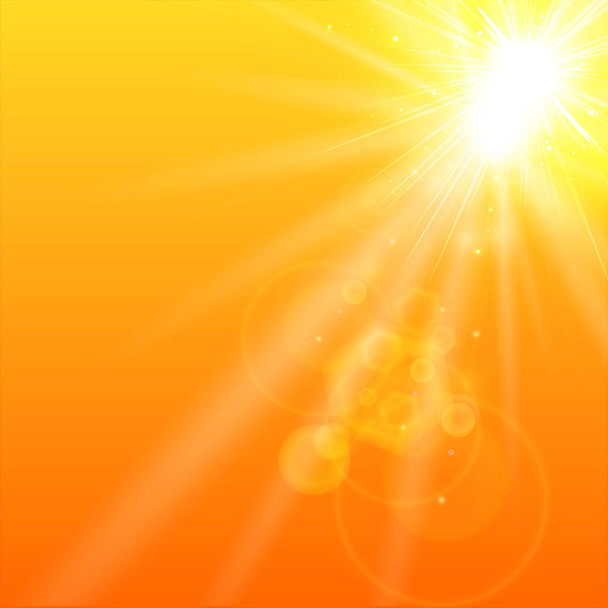 Καλοκαιρινό πορτοκαλί φόντο με ήλιο. Εικονογράφηση διανύσματος - Διάνυσμα, εικόνα