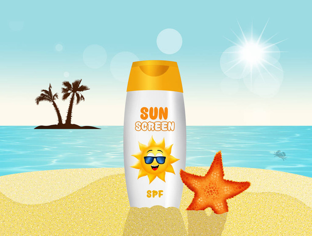 Sunscreen cream on the beach - Foto, immagini