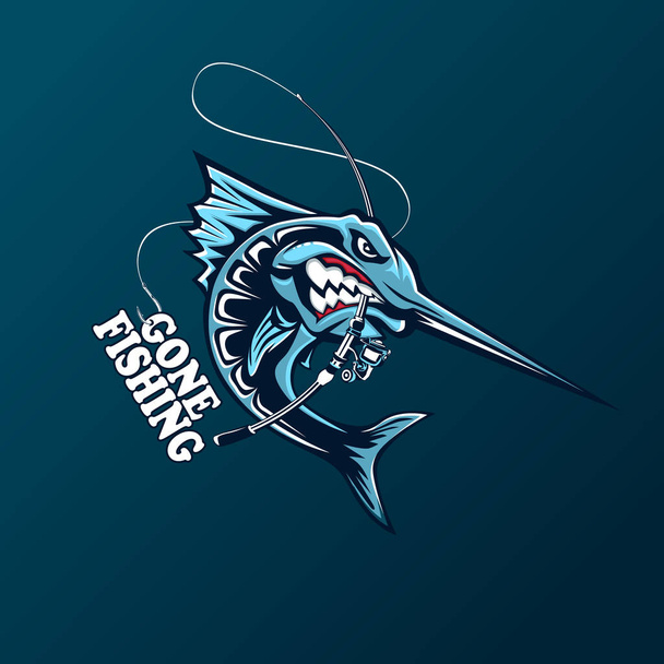 Böser Marlin Fisch Logo. marlin angelabzeichen für sportverein. wütend Fisch Hintergrund Thema Vektor Illustration. - Vektor, Bild
