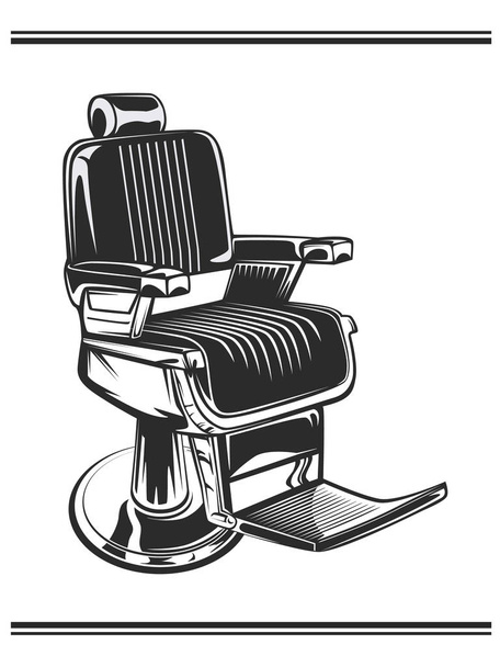 Monochrome color illustration of barbershop chair. Leather with chrome elements. Isolated on white background - Vector, Image