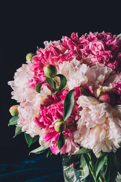 bouquet of beautiful pink peonies on dark background - Photo, Image